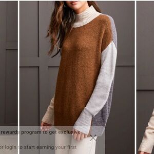 NWT Tribal Mock Neck Colorblock Sweater- Heathered Walnut size M soft washable